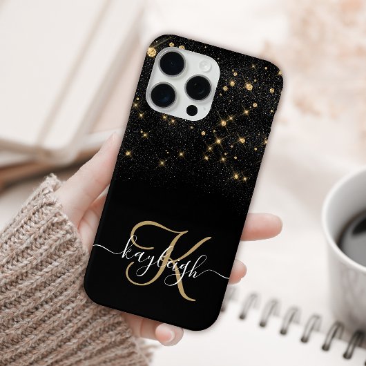 Glam Gold Glitter Diamond Sparkle Elegant Monogram Case-Mate iPhone Case
