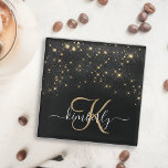 Glam Gold Glitter Diamond Sparkle Elegant Monogram Glazen Onderzetter<br><div class="desc">Creëer uw eigen gepersonaliseerde onderzetter met zwart-gouddiamanten met glans en uw eigen naam.</div>