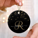 Glam Gold Glitter Diamond Sparkle Elegant Monogram Keramisch Ornament<br><div class="desc">Creëer uw eigen gepersonaliseerde zwarte en gouddiamantsparkle-versiering met uw eigen monogram en naam.</div>
