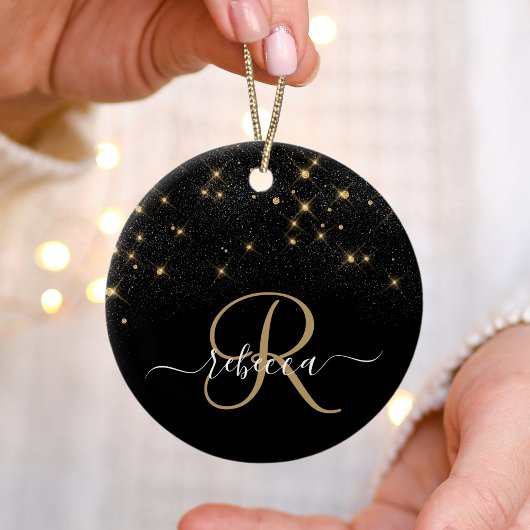 Glam Gold Glitter Diamond Sparkle Elegant Monogram Keramisch Ornament