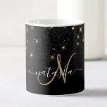 Glam Gold Glitter Diamond Sparkle Elegant Monogram Koffiemok<br><div class="desc">Creëer uw eigen gepersonaliseerde zwarte en gouddiamanten sparkle koffie-mok met uw eigen monogram en naam.</div>