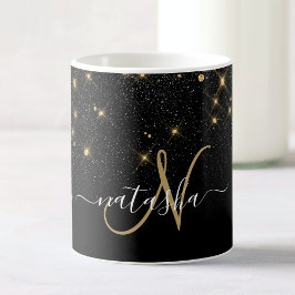 Glam Gold Glitter Diamond Sparkle Elegant Monogram Koffiemok