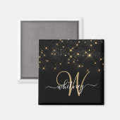 Glam Gold Glitter Diamond Sparkle Elegant Monogram Magneet (Voorkant / Achterkant)