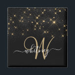 Glam Gold Glitter Diamond Sparkle Elegant Monogram Magneet<br><div class="desc">Creëer uw eigen gepersonaliseerde zwarte en gouddiamanten sparkle magneten met uw eigen monogram en naam.</div>
