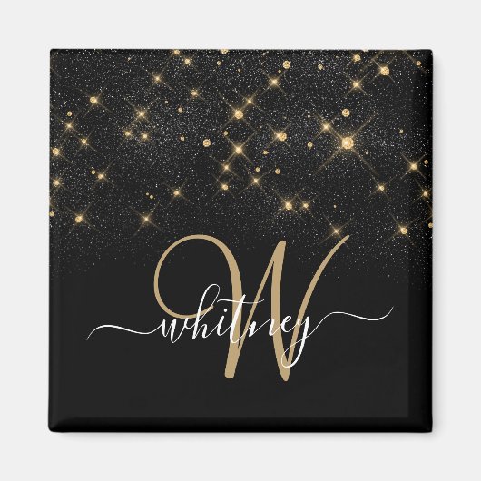 Glam Gold Glitter Diamond Sparkle Elegant Monogram Magneet (Voorkant)