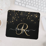 Glam Gold Glitter Diamond Sparkle Elegant Monogram Muismat<br><div class="desc">Creëer uw eigen gepersonaliseerde zwarte en gouddiamantsparkle-muispad met uw eigen monogram en naam.</div>