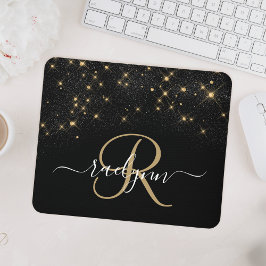 Glam Gold Glitter Diamond Sparkle Elegant Monogram Muismat