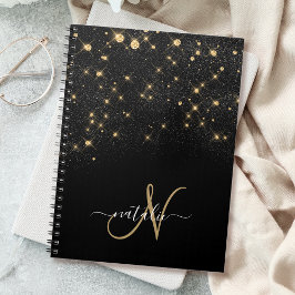 Glam Gold Glitter Diamond Sparkle Elegant Monogram Notitieboek