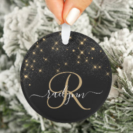 Glam Gold Glitter Diamond Sparkle Elegant Monogram Ornament
