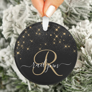 Glam Gold Glitter Diamond Sparkle Elegant Monogram Ornament