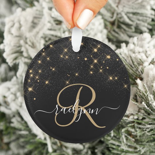 Glam Gold Glitter Diamond Sparkle Elegant Monogram Ornament