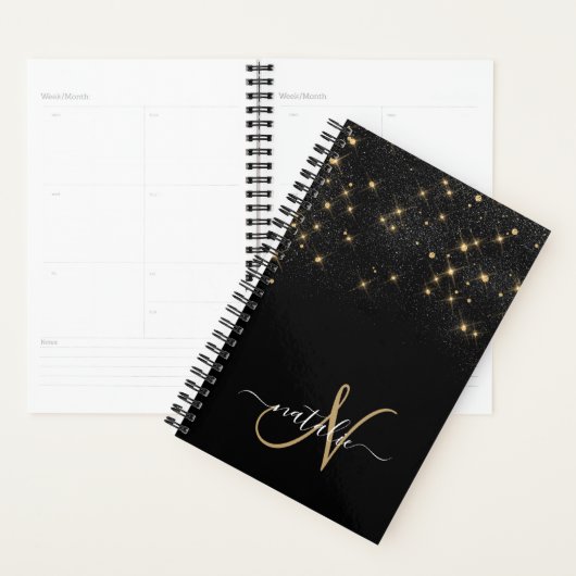Glam Gold Glitter Diamond Sparkle Elegant Monogram Planner (Display)