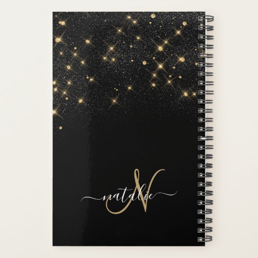 Glam Gold Glitter Diamond Sparkle Elegant Monogram Planner (Achterkant)