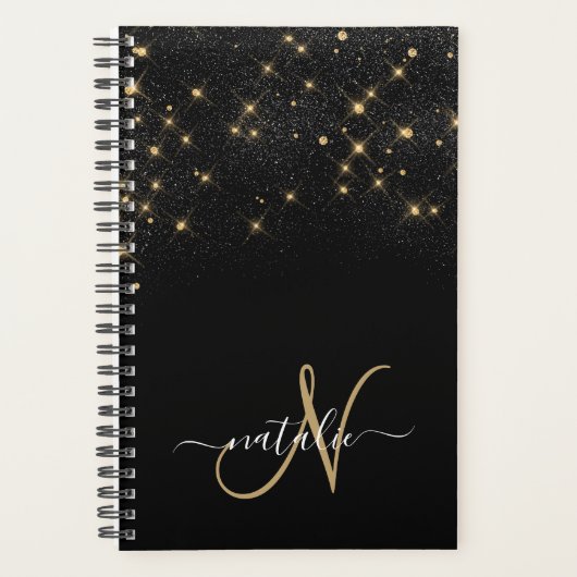 Glam Gold Glitter Diamond Sparkle Elegant Monogram Planner (Voorkant)