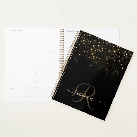 Glam Gold Glitter Diamond Sparkle Elegant Monogram Planner (Display)