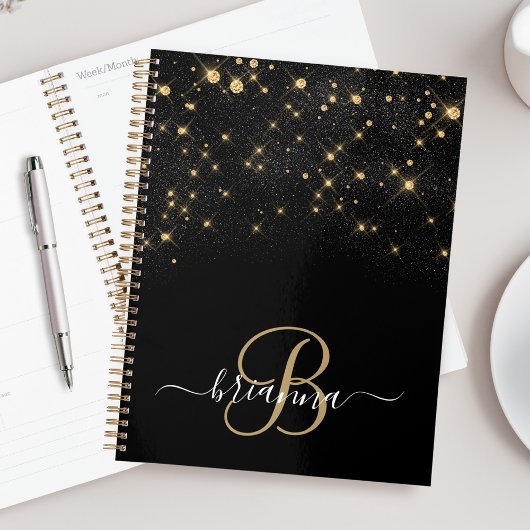 Glam Gold Glitter Diamond Sparkle Elegant Monogram Planner