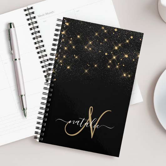Glam Gold Glitter Diamond Sparkle Elegant Monogram Planner