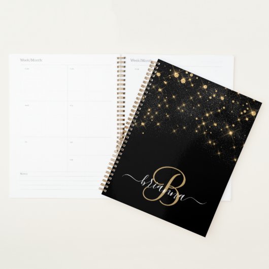 Glam Gold Glitter Diamond Sparkle Elegant Monogram Planner (Display)