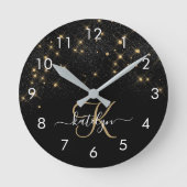 Glam Gold Glitter Diamond Sparkle Elegant Monogram Ronde Klok (Voorkant)
