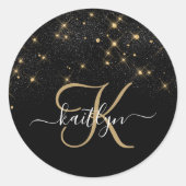 Glam Gold Glitter Diamond Sparkle Elegant Monogram Ronde Sticker (Voorkant)