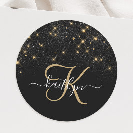 Glam Gold Glitter Diamond Sparkle Elegant Monogram Ronde Sticker