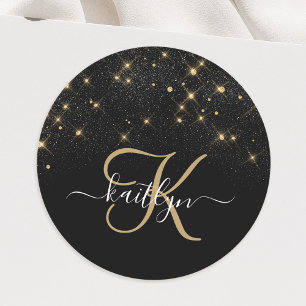 Glam Gold Glitter Diamond Sparkle Elegant Monogram Ronde Sticker