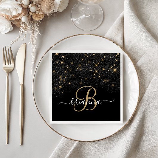 Glam Gold Glitter Diamond Sparkle Elegant Monogram Servet