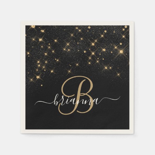 Glam Gold Glitter Diamond Sparkle Elegant Monogram Servet (Voorkant)
