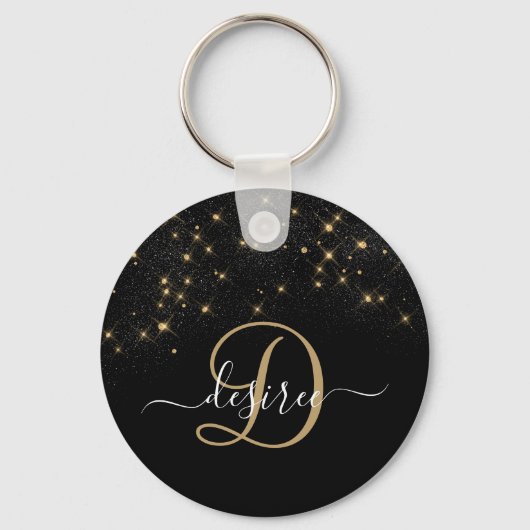 Glam Gold Glitter Diamond Sparkle Elegant Monogram Sleutelhanger (Voorkant)