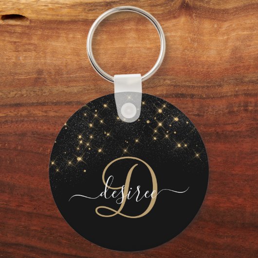 Glam Gold Glitter Diamond Sparkle Elegant Monogram Sleutelhanger (Voorkant)
