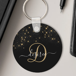 Glam Gold Glitter Diamond Sparkle Elegant Monogram Sleutelhanger