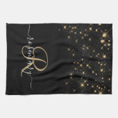 Glam Gold Glitter Diamond Sparkle Elegant Monogram Theedoek (Horizontaal)