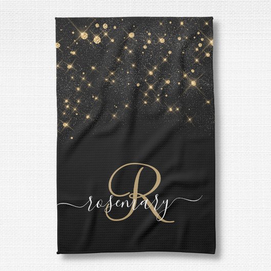 Glam Gold Glitter Diamond Sparkle Elegant Monogram Theedoek