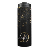 Glam Gold Glitter Diamond Sparkle Elegant Monogram Thermosbeker (Voorkant)