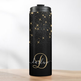 Glam Gold Glitter Diamond Sparkle Elegant Monogram Thermosbeker
