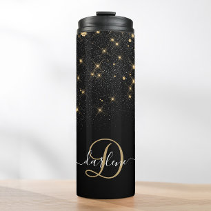 Glam Gold Glitter Diamond Sparkle Elegant Monogram Thermosbeker