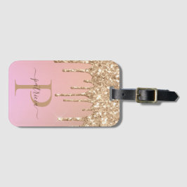 Glam Gold Glitter Drift Elegant Monogram Bagage Bagagelabel