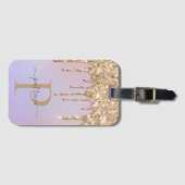 Glam Gold Glitter Drift Elegant Monogram Bagage T Bagagelabel (Voorkant (horizontaal))