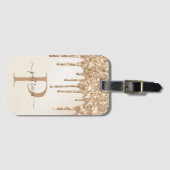 Glam Gold Glitter Drift Elegant Monogram Bagagelabel (Voorkant (horizontaal))