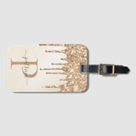 Glam Gold Glitter Drift Elegant Monogram Bagagelabel