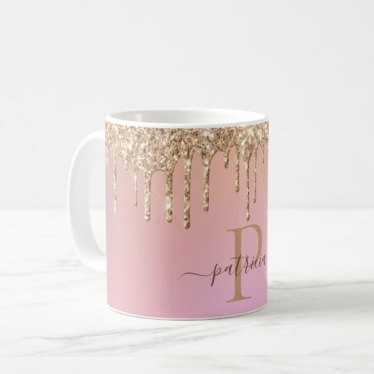 Glam Gold Glitter Drift Elegant Monogram Koffiemok (Voorkant links)