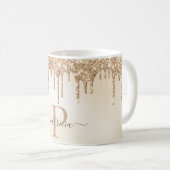 Glam Gold Glitter Drift Elegant Monogram Koffiemok (Voorkant rechts)