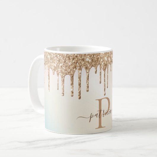 Glam Gold Glitter Drift Elegant Monogram Koffiemok (Voorkant links)