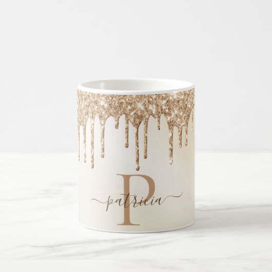 Glam Gold Glitter Drift Elegant Monogram Koffiemok (Center)