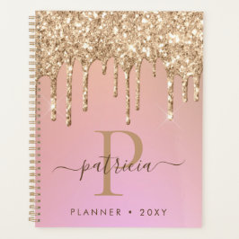 Glam Gold Glitter Drift Elegant Monogram Planner