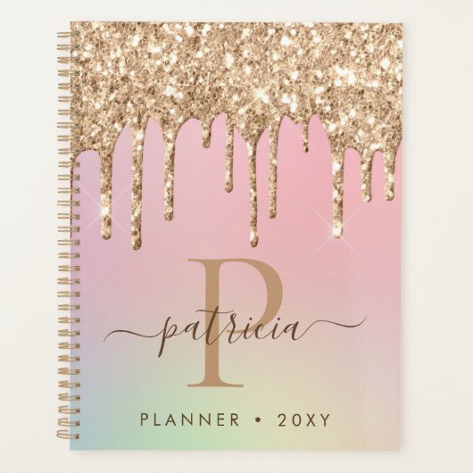 Glam Gold Glitter Drift Elegant Monogram Planner (Voorkant)