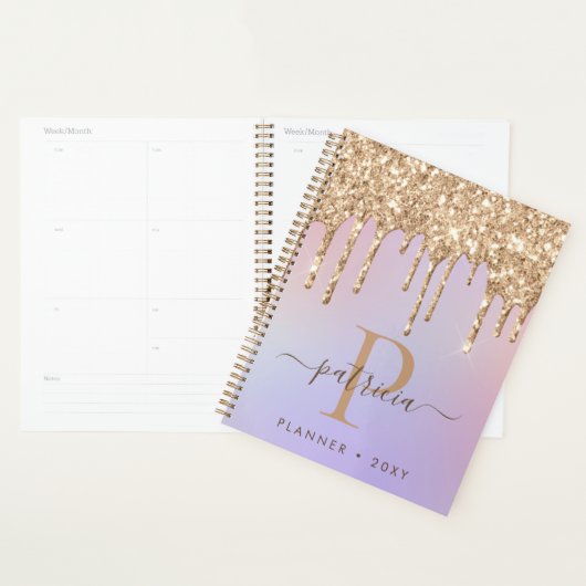 Glam Gold Glitter Drift Elegant Monogram Planner (Display)