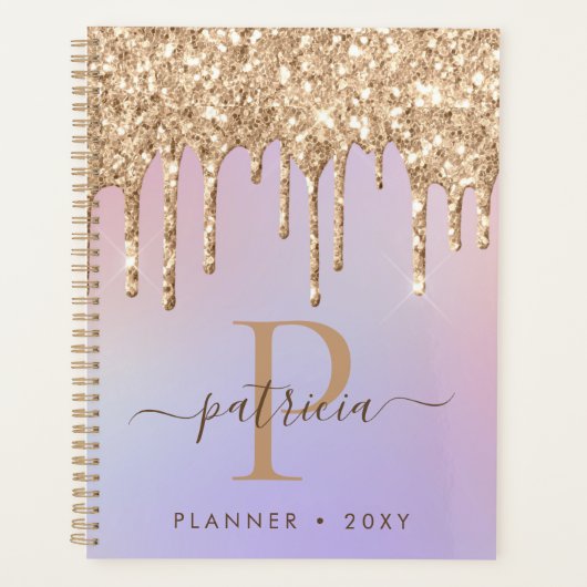 Glam Gold Glitter Drift Elegant Monogram Planner (Voorkant)