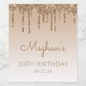 Glam Gold Glitter Drip 30e verjaardag Wijn Etiket (Enkel label)