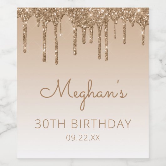 Glam Gold Glitter Drip 30e verjaardag Wijn Etiket (Enkel label)